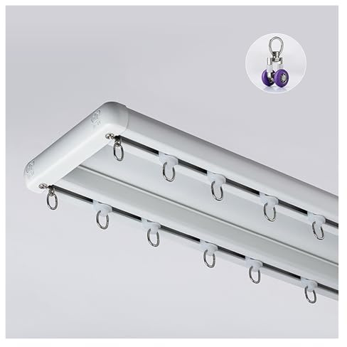 Gardinenschiene Aus Aluminium 2-läufig, Zweireihige Vorhangschiene, Gardinenleiste, 2-läufig Objetkschiene, Vorhangstange, Für Schiebevorhang(White,5.8m)