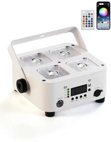 LYJFBD 4x10W RGBWA+UV LED PAR Strahler mit Akku, 5200mah Wiederaufladbare Partybeleuchtung mit Fernbedienung, APP, RI, Wireless DMX für DJ Shows, Bühne, Hochzeiten, Party，Disco und Außenbereich.(Weiß)