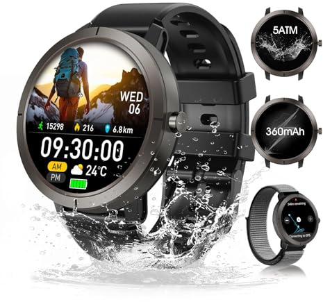 EpochTec Ultrahohe Präzision GPS-Smartwatches für Männer und Frauen 1,32-Zoll-AMOLED-Display, 24/7 Herzfrequenz- und Gesundheits Fitness Monitoring, über 170 Sportmodi, 5ATM wasserdicht
