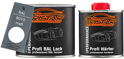 TRISTARcolor RAL 9010 Reinweiss matt 2K Autolack 0,75 Liter / 750 ml Dose inkl. Härter