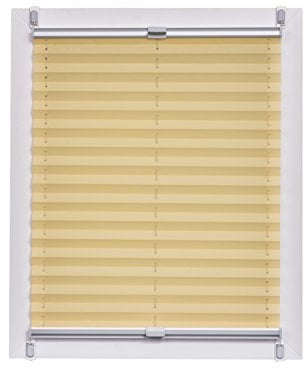 Sunlines Plissee Made in Germany, Tageslicht, Crepes Uni Klemmfix, Silbergraue Schiene, 140 x 150, Stoff, Gelb, 140 x 150cm