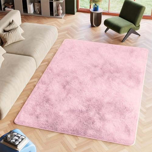 TAPISO Silk Teppich Shaggy rutschfest Puderrosa Einfarbig Antirutsch Hochflor Langflor Modern Schlafzimmer Wohnzimmer Bedvorleger ÖKO-TEX 160 x 230 cm