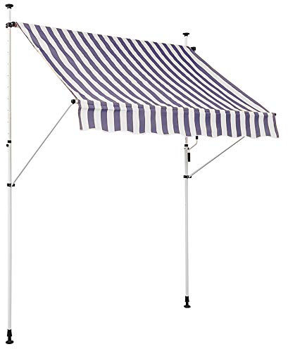 Rapid Teck® Klemmmarkise Markise Blau/Weiss 250 cm x 120 cm | Balkonmarkise Garten Sonnenschutz einziehbar ohne Bohren | Montagehöhe: 200-300 cm
