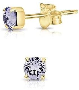 Orecchini Punto Luce Oro Lilla - Quadrati Argento 925 Placcati Oro Con Brillantino di Cristallo 4 mm - Dorati - Lobo Donna