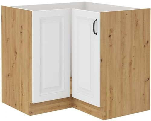 Eckunterschrank 90x90 cm Stilo Weiß Eiche Artisan Küchenzeile Küchenblock Küche