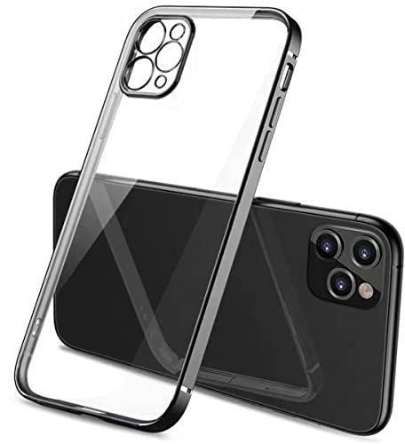 Mixroom - Cover Custodia per iPhone 11 PRO Bordi Piatti Protezione Fotocamera in Silicone TPU Placcatura Nero