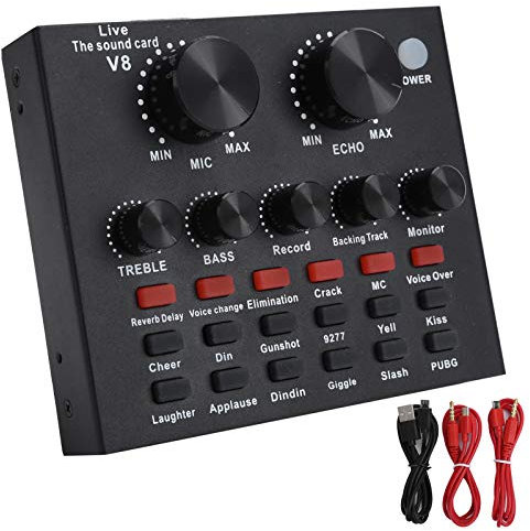 BTER Tarjeta de Sonido en Vivo, Cambiador de Voz Bluetooth portátil con múltiples Efectos de Sonido, Mezclador de Audio para Juegos Ajustable para transmisión en Vivo, Canto, grabación