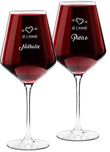Maverton Set de 2 Verres à Vin en Cristal - Verres gravés 490 ml - Cadeau d’anniversaire pour chaque Couple - Verre Classique pour parents - amis - Amour