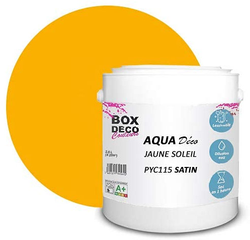 BOX DECO COULEURS Peinture murale acrylique aspect satin Aqua Déco - 2,5 L, Jaune Soleil