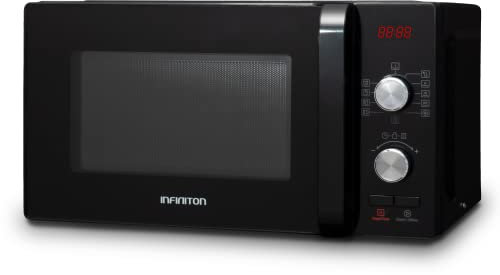 INFINITON MW-F102 - Microondas, Negro, 20L, 700W, Control digital, Función Defrost, Interior cerámico, Puerta de cristal, Sistema sin plato giratorio