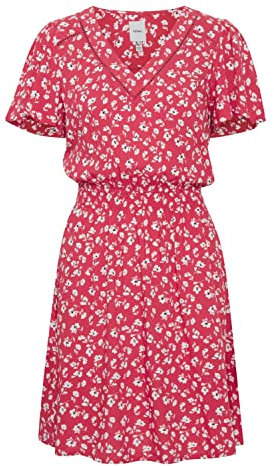 ICHI IHEVINO DR Damen Freizeitkleid Kleid 100% Viskose Minikleid mit FFlügelärmelchen Taillenbund Kurzarm Regular-Fit, Größe:40, Farbe:Raspberry Wine (181741)