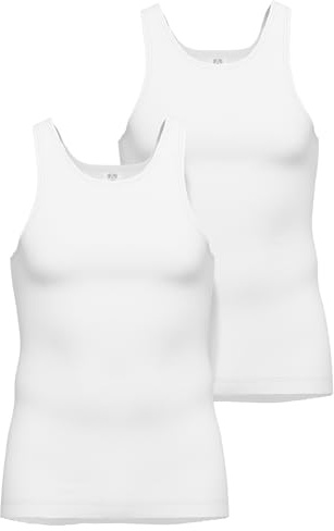 Ceceba Herren Tank-Top, Baumwolle, Doppelripp, weiß Uni, 2er Pack