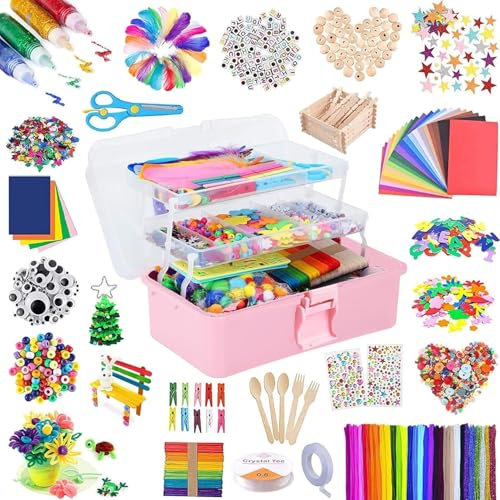 Drookaen Bastelkoffer Kinder, 3000+Stück DIY Bastelset Kinder, Bastelzubehör Bastelmaterial Scrapbooking, Bastelbedarf für Bastelset Mädchen Jungen 4 5 6 7 8 Jahre Geschenk
