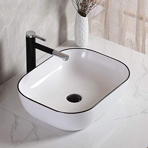 Salles de bains Lavabo Lavabo-vasque Topmount Lavabo carré Bassin d'art en céramique Noir Bassin de salle de bain créatif pour toilettes Salle de bain (Color : White, Size : 46x33x13.5cm) Double