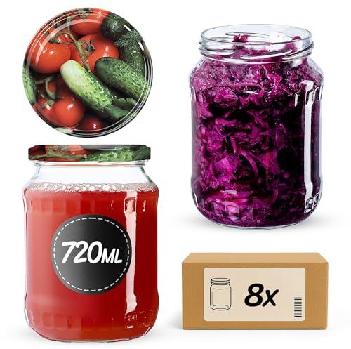 KADAX 8st Einmachgläser 720 ml, ideal zum Einkochen und Aufbewahren, Gläser mit Schraubverschluss, Einkochgläser mit Schraubdeckel, Twist Off to 82, Vorratsgläser zum Einlegen (Gemüse)