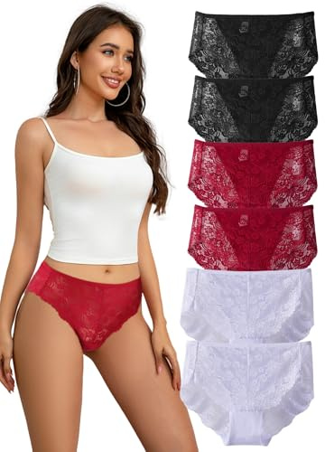 Cinvik High Waisted Lace Underwear for Women Plus Size French Cut Panties 6 Pack 3X