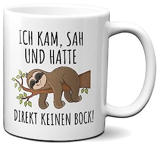 Hustling Sharks® Tasse mit Spruch - Kein Bock! - Geschenk Kaffeetasse - 330ml Spülmaschinenfest, Keramik - weiß, Faultier Tasse, Geschenke, witzige Tasse, Spruch Tasse