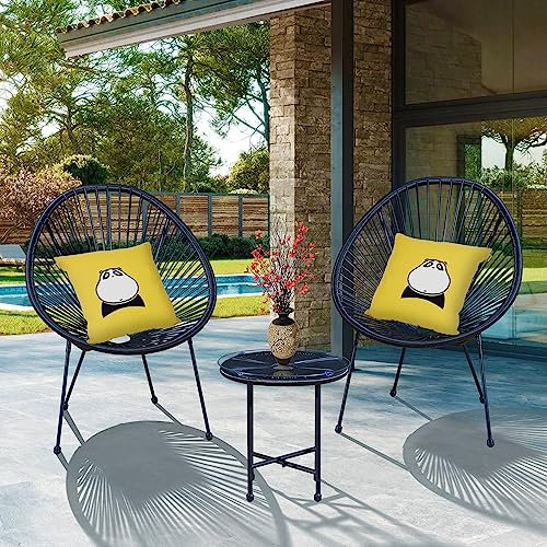Aweather 3 Piece Acapulco Patio Chair Modern Patio Bistro Set with Round Chairs and Glass Top Table for Backyard or Porch (Black)
