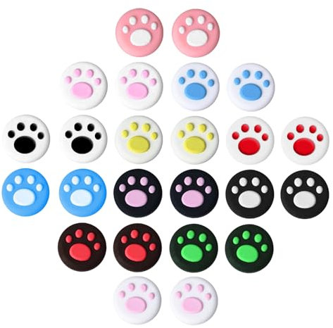 Rumyve 24pcs Thumb Grip & Stick Cover - Kawaii Cat PAWS Silicone Joystick Grip