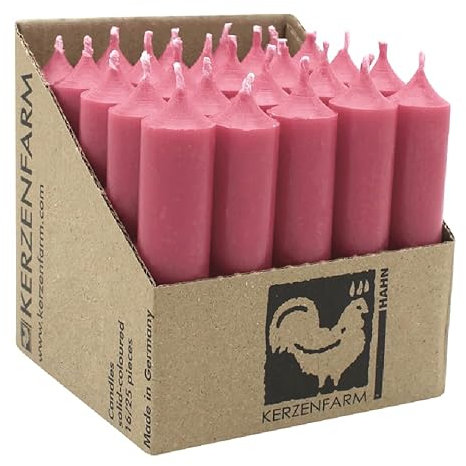 luterna Stabkerzen aus Paraffin, 100/22 mm, Altrosa, KERZENFARM HAHN, Brenndauer ca. 4h, 25 Stück pro Verpackung
