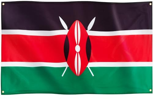 Runesol Bandera de Kenia, 91x152cm, 3ft x 5ft, 4 Ojales, Ojal en Cada Esquina, Bandera Keniana, Kirinyaga, Bandera de África Oriental, Banderas Premium, Interior, Exterior, Colores Vivos