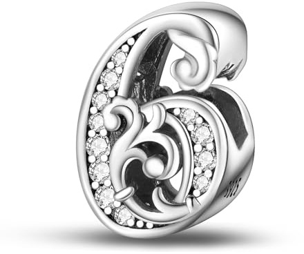 Symretie 0 1 2 3 4 5 6 7 8 9 Nummer Charms 925 Sterling Silber für Damen passt Europäische Charm-Armbänder und Halskette