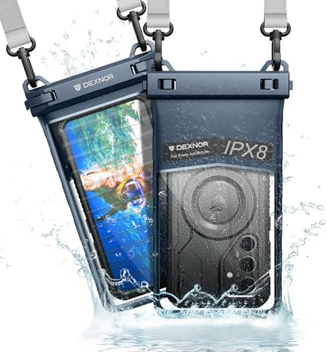 Dexnor IP68 Custodia Impermeabile Telefono con Doppio Gancio Regolabile Cordino, Universale Cover Subacquea per iPhone 15 14 13 12 Pro Max XS Plus Samsung S24 S23 S22 fino 7.0 - Blu Marino