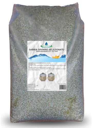 acquaverde | Sabbia Silicea Filtrante, Granino Selezionato, Granulometria 3-4 mm Compatibile con Pompa Filtro di Piscine Intex e Bestway - Sacco da 25 kg