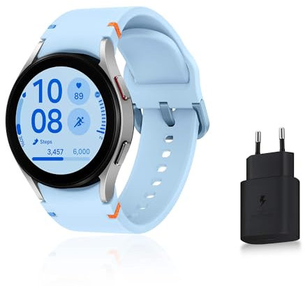 Samsung Galaxy Watch FE, Montre connectée, Suivi de la Santé, Suivi de Fitness, Bluetooth, 40mm, Argent, Chargeur Secteur Rapide Inclus, Version FR
