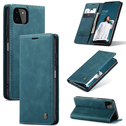 Cracedily for Samsung Galaxy A22 5G Case, Flip Wallet Leather Case with Card Holder Magnetic Closure Shockproof Kickstand Protective Phone Cases Cover for Samsung A22 5G,Blue-Green