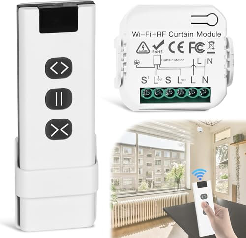 WIYETY Set di Controllo Radio per Tapparelle, Motore WiFi-RF Con Telecomando e Modulo Ricevitore, Portata 100 m, Interruttore per Persiane e Tende