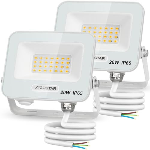 Aigostar Projecteur LED Extérieur 20W, 1650lm, Lumière neutre 4000K Spot LED Extérieur, IP65 Imperméable Lumière de Sécurité, Pour Jardin, Patio, Cour, Garage, Lot de 2