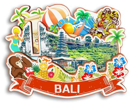 Quwsne Kühlschrankmagnet Bali Indonesien Kühlschrankmagnet Stadt Reise Souvenirs Touristengeschenke 3D klassische Sehenswürdigkeiten handgefertigt Handwerk Heimdekoration 1961