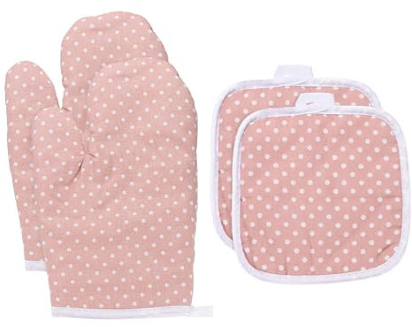 sourcing map 4 Pcs Oven Mitts and Pot Holders, 10.6 Inch Non-Slip Oven Gloves and Hot Pads for Cooking Grilling BBQ Picnic, Pink