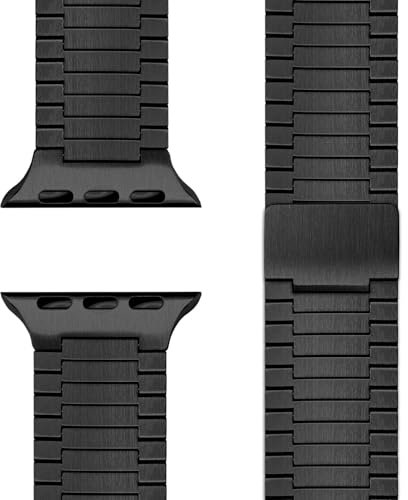 NALIA Chronos Correa de Acero Inoxidable Compatible con Apple Watch Ultra/SE iWatch Series 10 9 8 7 6 5 4 3 2 1, 42/44/45/46/49mm, Metálica Magnética, Antióxido, Color:Noche Negra