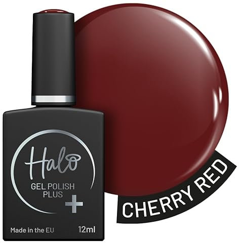 Halo Gel Polish Plus 12ml - Cherry Red. UV/LED Gel Nail Polish, Long Lasting & Easy To Apply. Nail Art Colours For Manicure & Pedicure. Hema Free Gel Polish For Professional & Home Use.