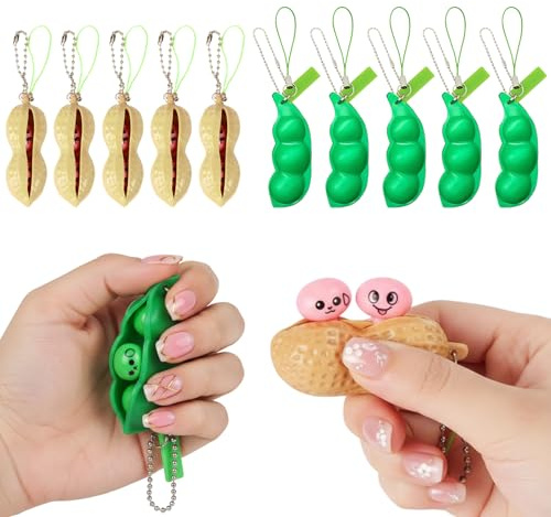 10 Stück Fidget, Erbsen Erdnüsse Squishy Anti Stress Spielzeug, Lustige Antistress Spielzeuge, Weiche Druckbares Spielzeug zur Entspannung