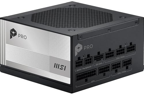 MSI Pro A850PL PCIE5 Netzteil, 850 W, 80 Plus Platinum, ATX 3.1, Unterstützung GPU PCIe 5.1, nativer Anschluss 12 V-2 x 6, zweifarbig, ATX, Kabel mit geprägter Ummantelung