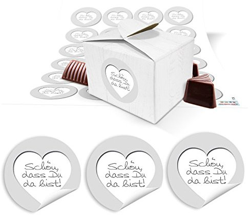 Logbuch-Verlag 24 kleine Schachteln 8,5 x 6,5 x 5 cm Gastgeschenk Verpackung weiß grau silber SCHÖN, DASS DU DA BIST - Geschenkverpackung