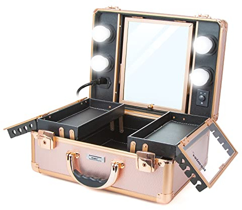 Kemier Mallette de Maquillage, Boîte Organiseur de cosmétique avec Lumières et Miroir/Organisateur de Voyage, pour coiffeurs, maquilleurs