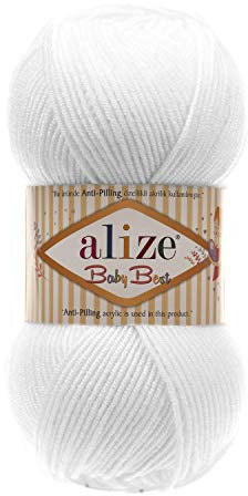 100g Strickgarn ALIZE Baby Best uni Babywolle Wolle Antipilling, freie Farbwahl, Farbe:55 weiß