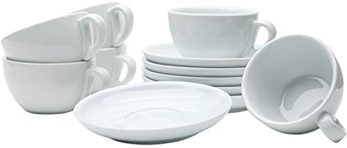 Gastro Spirit - 12-teiliges Cappuccino-Tassen Set - Weiß, 200 ml, Porzellan, dickwandig, spülmaschinenfest, italienisches Design - 6er Kaffee-Tassen Set mit Untertassen