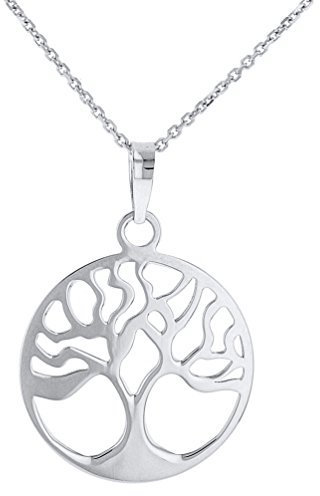 Jewelry America Solid 14k White Gold Tree of Life Disk Chain Pendant Necklace, White Gold