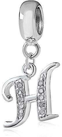 Buchstaben-Charm, 925er-Sterlingsilber, Perlen, Alphabet-Charm, H-Charm, Jahrestags-Charm, Wörter, Charm, passend für Pandora-Charm-Armband (H)