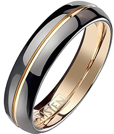 Mianova Band Ring Titan Wolfram Schwarz Rosegold IP Ehering Herrenring Damenring Partnerring Freundschaftsring Damen Herren Größe 71 (22.6)