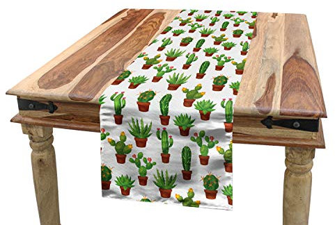 ABAKUHAUS Kaktus Tischläufer, Blumenmuster Vasen, Esszimmer Küche Rechteckiger Dekorativer Tischläufer, 40 x 180 cm, Grün braun