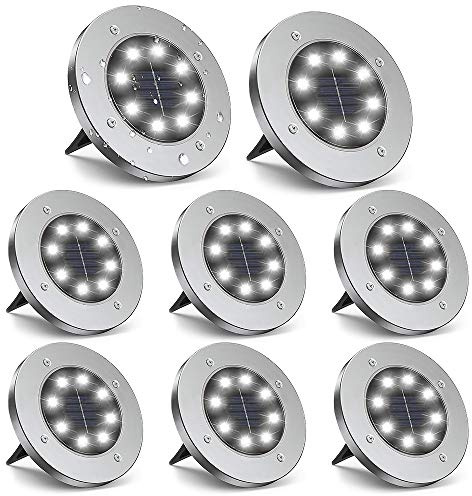 ZGWJ Solar Ground Lights Outdoor, 8 LED Waterproof White,8 Pack