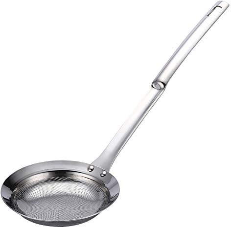 Brussels08 Stainless Steel Fine Mesh Strainer Mesh Wire Oil Skimmer Strainer Flour Colander Spoon Colander Sieve Sifters with Long Handle for Tea Flour Powder 9cm