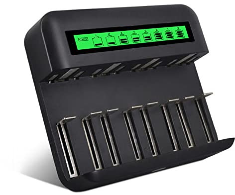 CITYORK 8 Bays Smart LCD Universal Battery Charger with Micro USB and Tpye C Charger Port, Individual Fast Charging for AA AAA C D Ni-MH Ni-CD Rechargeable Batteries