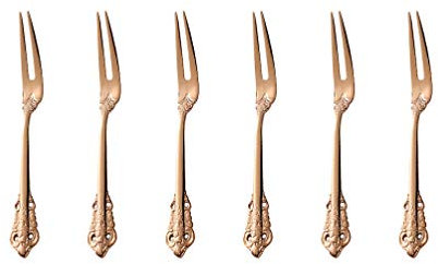 ZFQ 6-Piece 18/10 Stainless Steel Two-Pronged Forks Escargot Cocktail Appetizer Snail Forks, 6.5 Inches, Mirror Polishing, Dishwasher Safety, Rose Gold Color